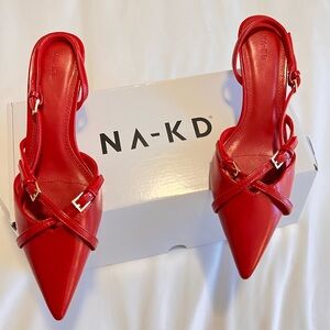 NWT Na-Kd Red Slingback Kitten Heels